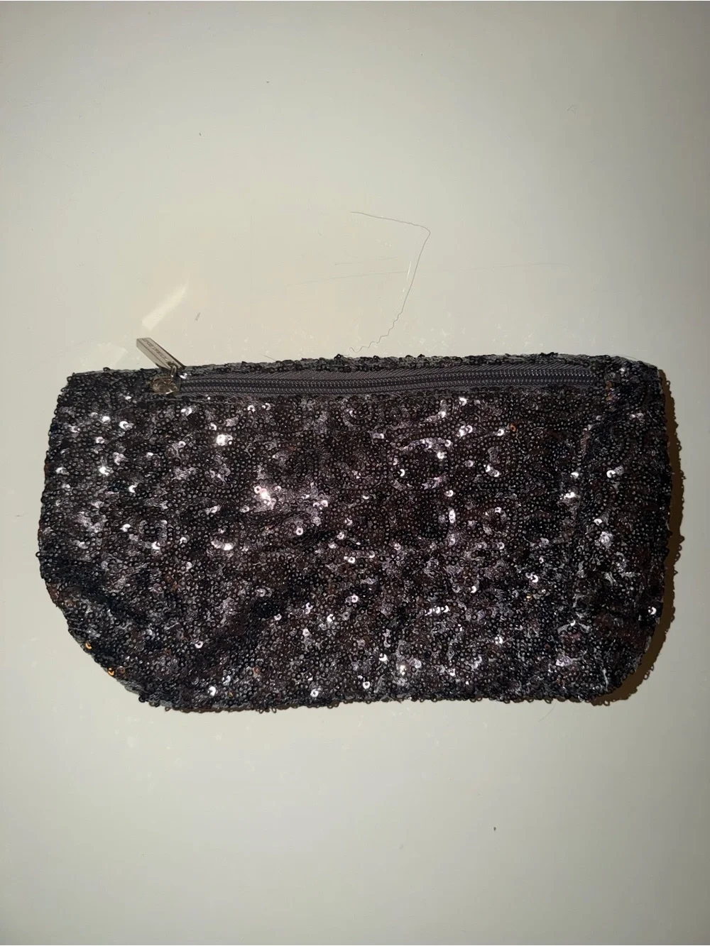 Victoria's Secret Black Sequin Envelope Clutch with Logo Plaque